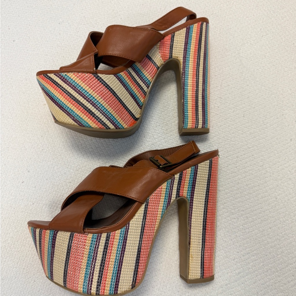 Brown Strappy Platform Heels